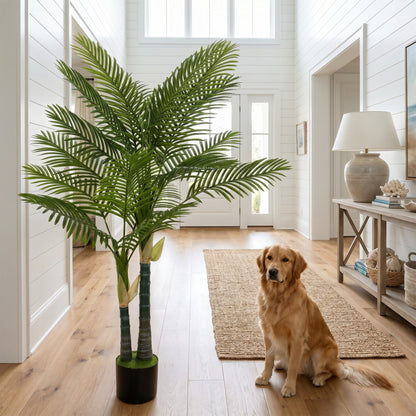 Artificial Palm Tree with 16 PEVA Leaves, 150cm Decorative Artificial Plant with Pot and Moss Effect, Green