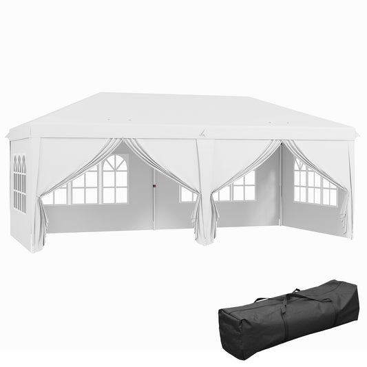 3 x 6 m Garden Pop Up Gazebo, Wedding Party Tent Marquee, Water Resistant Awning Canopy with Sidewalls, Windows, Carry Bag
