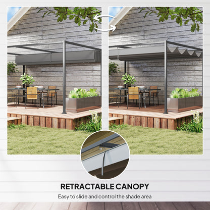4 x 3(m) Metal Outdoor Pergola with Retractable Roof, Outdoor Gazebo with Drainage Holes for Garden, Patio, Lawn, Grey