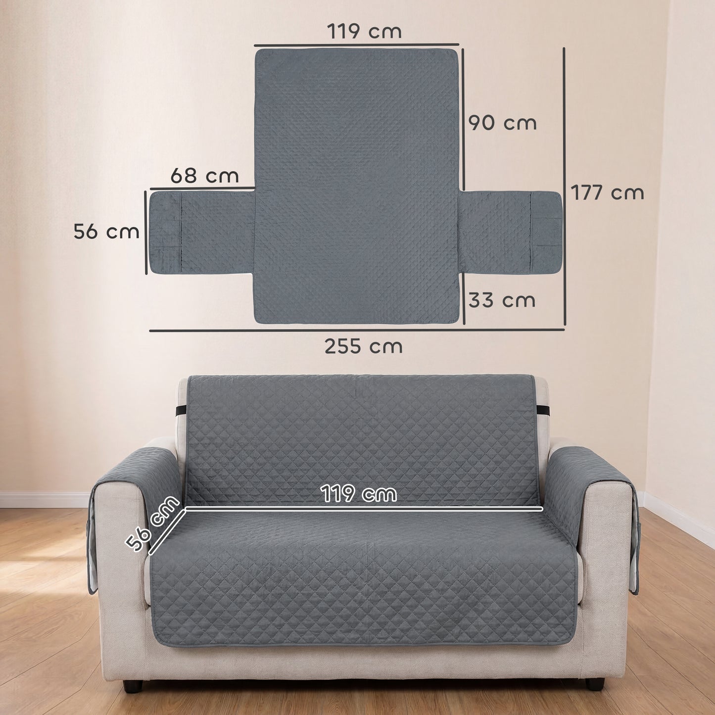 Waterproof Sofa Cover 2 Seater, Soft Couch Cover for Dogs Cats Pets, Non Slip Sofa Slipcoevr with Elastic Straps