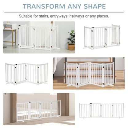 Wooden Dog Gate, Dog Fence Indoor, 80 cm Tall Freestanding Pet Gate for Small and Medium Dogs with 4 Panels, 2 Support Feet