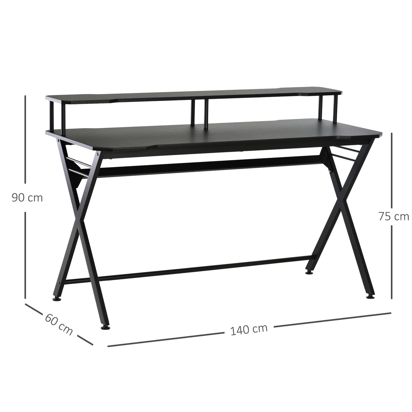 Gaming Desk Writing Racing Computer Table Workstation with Headphone Hook Curved Front Adjustable Feet for Home Office Use 14