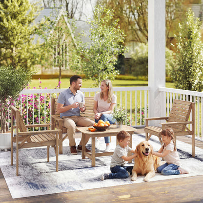 4 Piece Wooden Garden Furniture Set, Outdoor Garden Sofa Set with 2 Armchairs, Loveseat and Coffee Table, Natural Wood