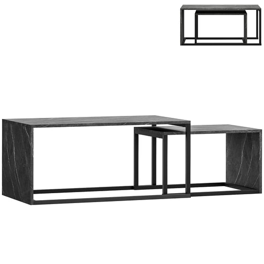 Nesting Coffee Table Set of 2, Industrial Stacking Side End Tables with Metal Frame for Living Room, Bedroom
