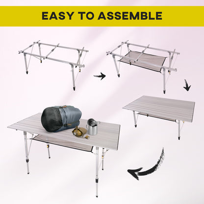 4FT Folding Aluminium Picnic Table Portable Camping BBQ Table Roll Up Top Mesh Layer Rack with Carrying Bag