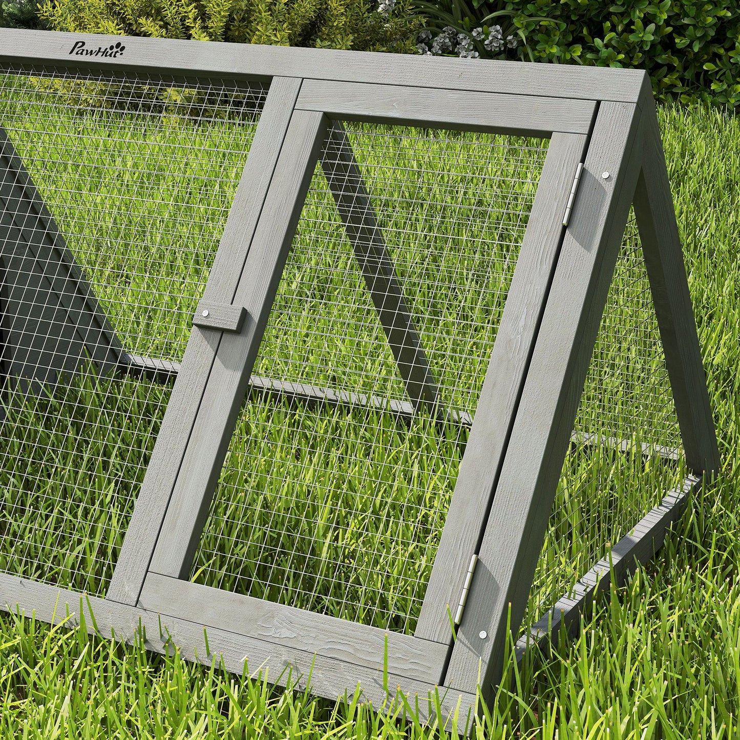 Rabbit Hutch, Wooden Guinea Pig Hutch with Run and Doors, Outdoor Triangle Bunny House for Rabbits,Duck and Chicken