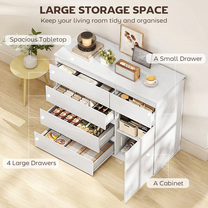 Modern Chest Of Drawers, 5 Drawer Dresser with Adjustable Shelf, Soft-Close Door, White