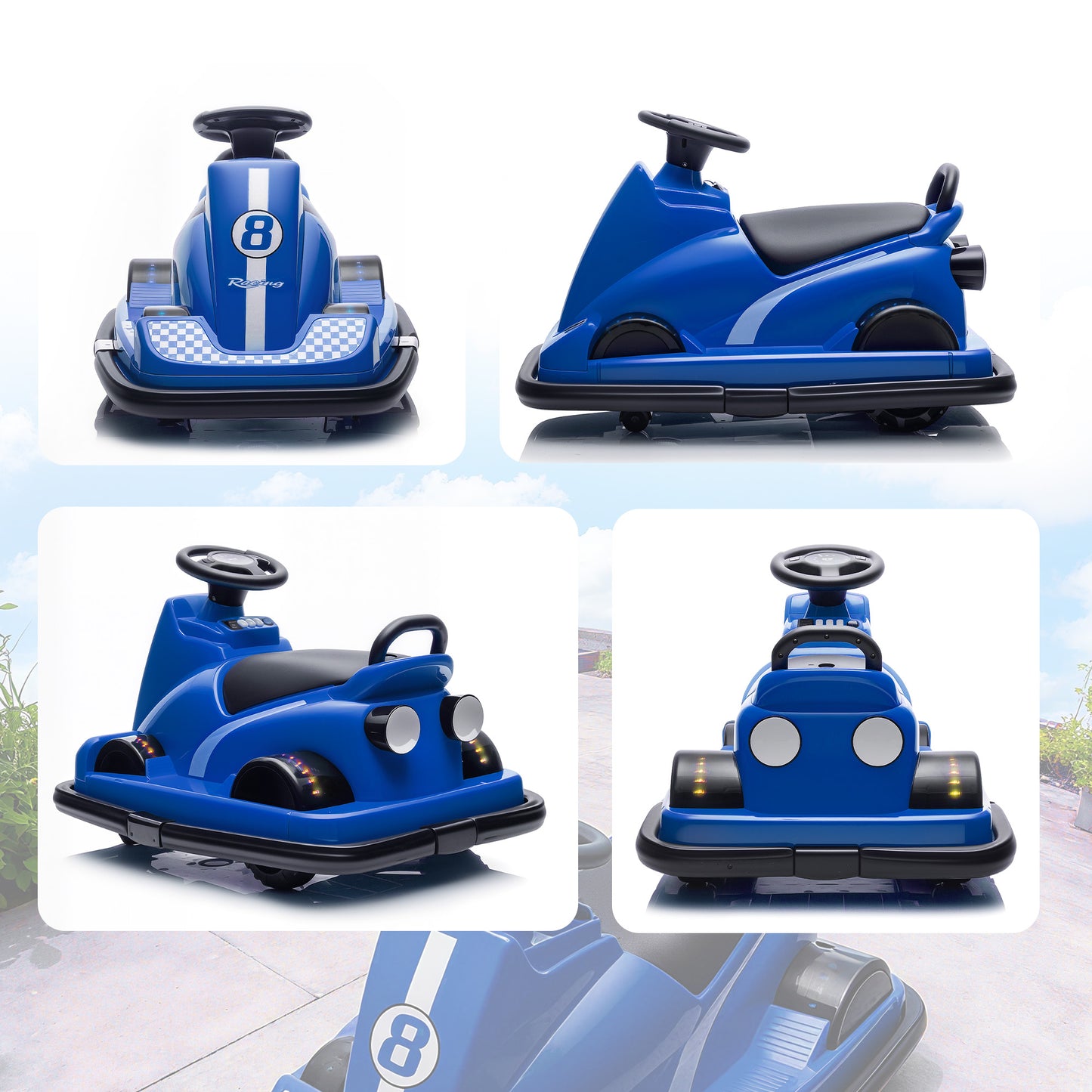 Kids Bumper Car, 360° Rotation Spin Electric Waltzer Car with LED Lights, Music for Ages 3-8 Years Old, Blue