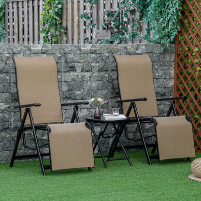 Outdoor Set of 2 Outdoor Sun Lounger 10-Position Adjustable Texteline Folding Reclining Chairs