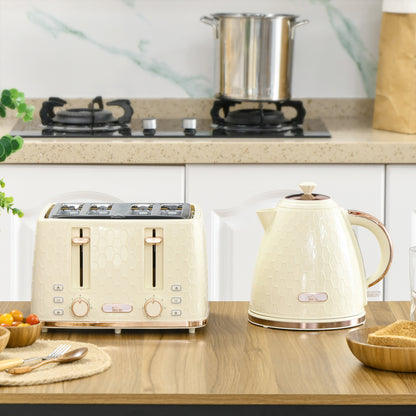 Kettle and Toaster Set, 1.7L 3000W Fast Boil Jug Kettle, 4 Slice Toaster with 7 Level Browning Controls, Beige