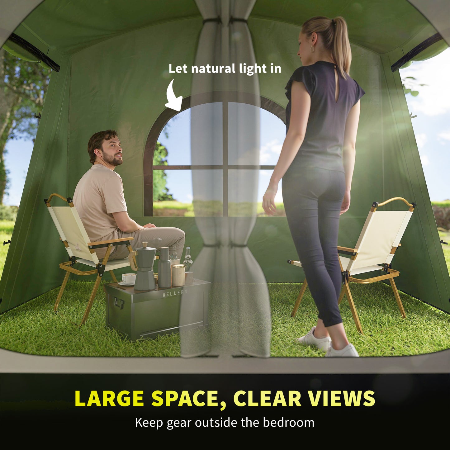 4 Man Tunnel Tent, Family Camping Tent with Porch, Bedroom and Living Area, Sewn in Groundsheet, 3000mm Waterproof
