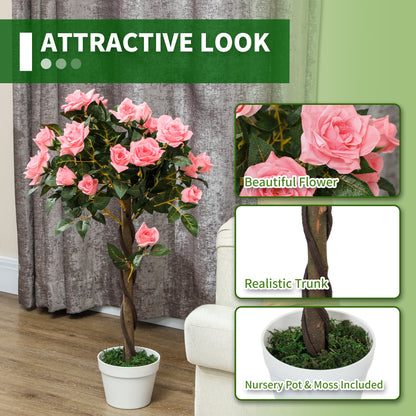 Set of 2 Artificial Plants Pink Rose Floral in Pot, Fake Plants for Home Indoor Decor, 90cm