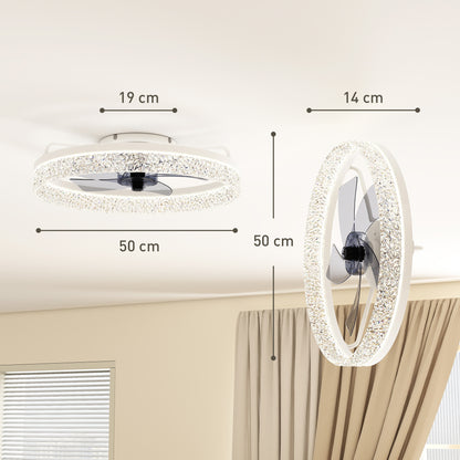 Ceiling Fan with Lights, Dimmable LED Mount Ceiling Fan Light with Remote App Control for Bedroom, White