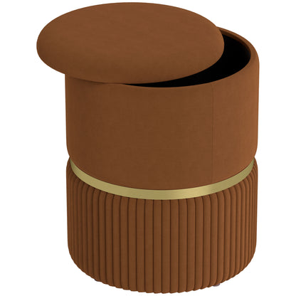 Velvet-Feel Storage Ottoman - Brown