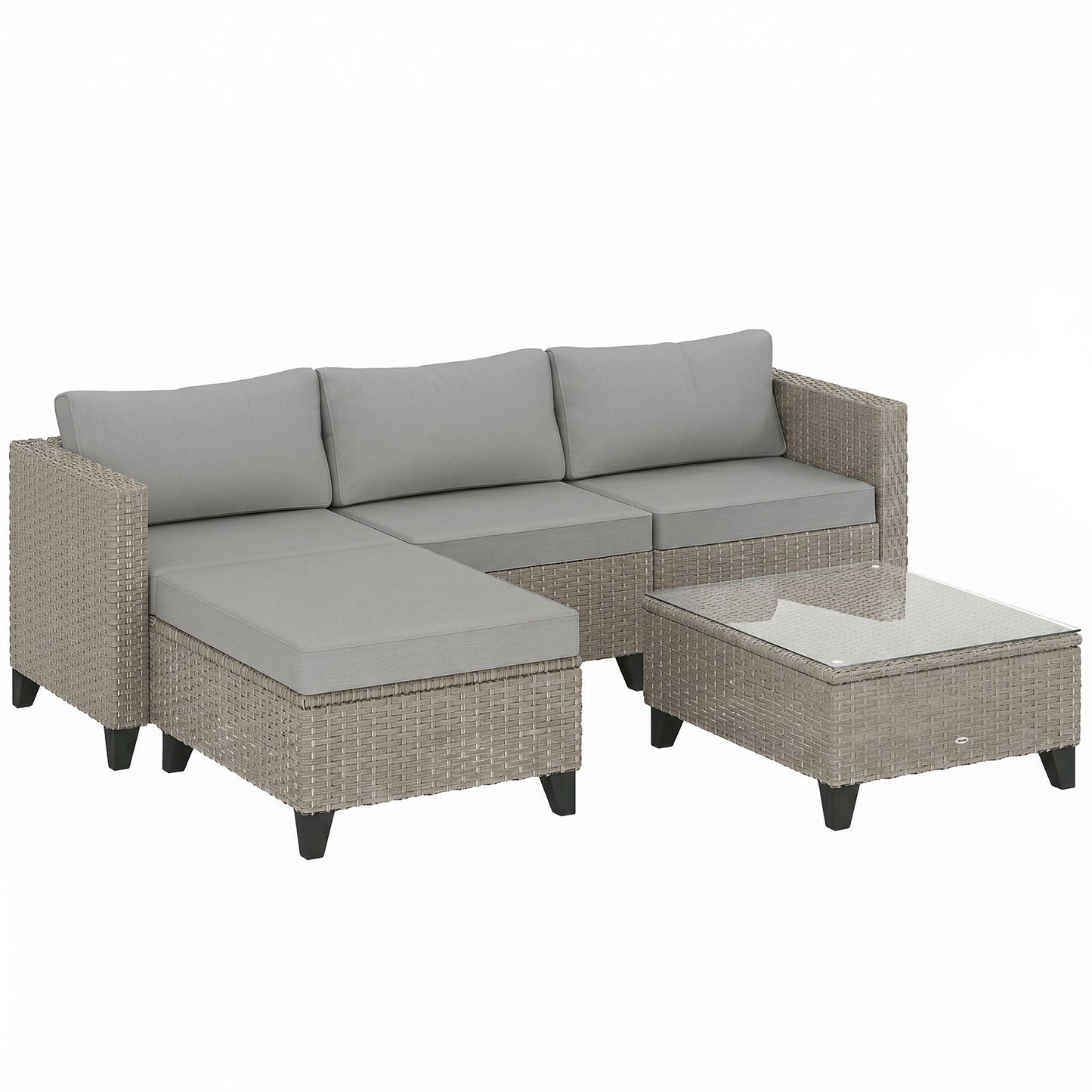 5-Piece Rattan Patio Furniture Set with Corner Sofa, Footstools, Coffee Table, for Poolside, Brown