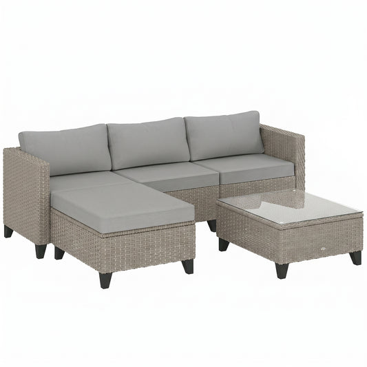 5-Piece Rattan Patio Furniture Set with Corner Sofa, Footstools, Coffee Table, for Poolside, Brown