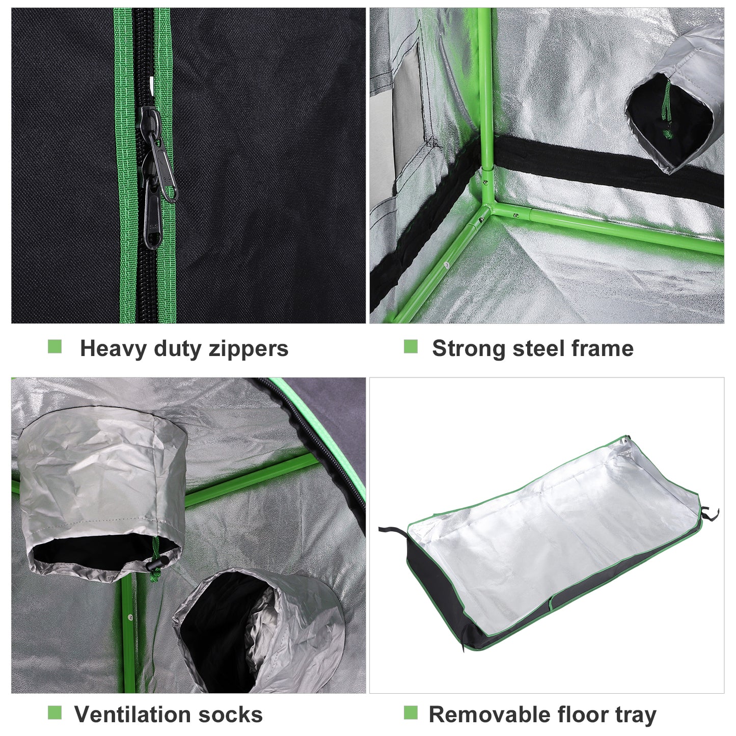 Grow Tent Reflective Mylar Hydroponic with Adjustable Vents and Floor Tray for Indoor Plant Growing