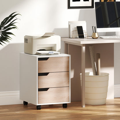 3 Drawer Mobile File Cabinet, Vertical Filing Cabinet with Wheels for Home Office, Oak