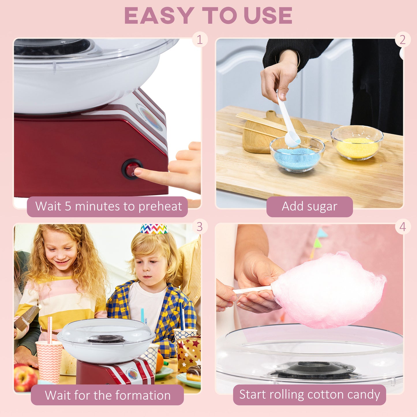 Candy Floss Machine for Kids & Adults, 550W Retro Cotton Maker for Sugar or Candies, Including 10 Candyfloss Sticks