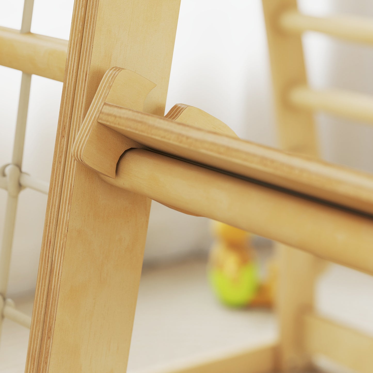 6 in 1 Kids Climbing Frame with Slide, Monkey Bars, Gymnastics Rings, Ladder, Climbing Net, for 3-6 Years, Natural Tone