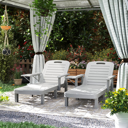 Set of 2 Reclining Sun Loungers, 5 Positions Adjustable Outdoor Chaise Lounge Chair with Armrests, Light Grey