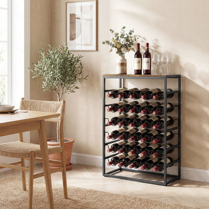 30 Bottles Wine Rack, 6 Tier Free Standing Wine Storage Holder with Wood Effect Tabletop, Rustic Brown