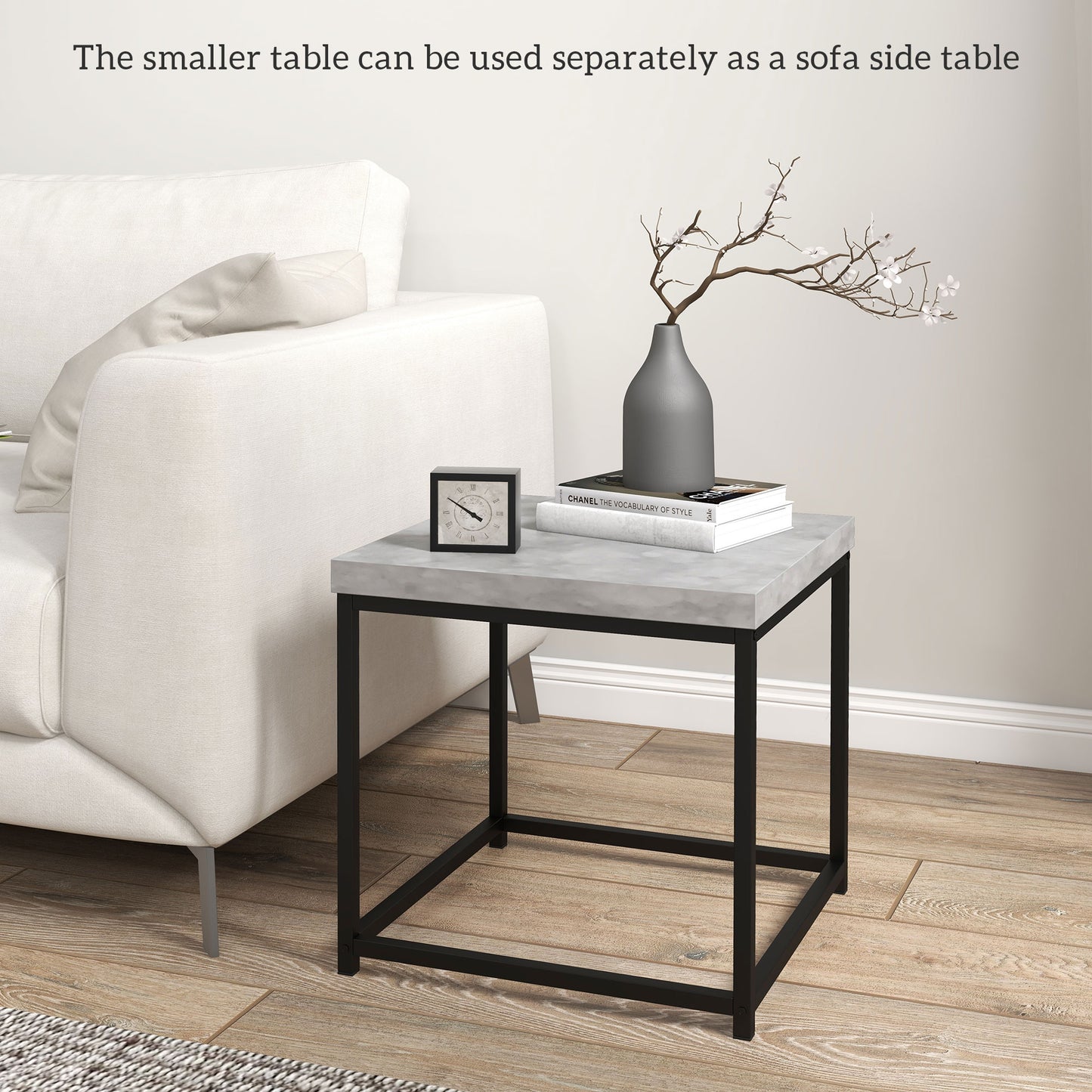 Coffee Table Set of 2, Nest of Tables with 3.5cm Thick Tabletop, Grey