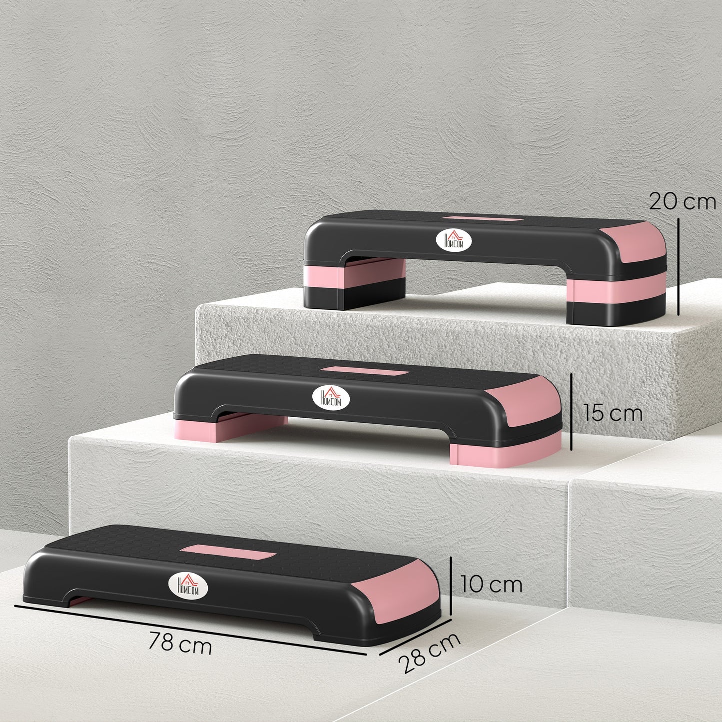 Aerobic Step with 3-Level Adjustable Heights for Home, Office Exercise, Black and Pink