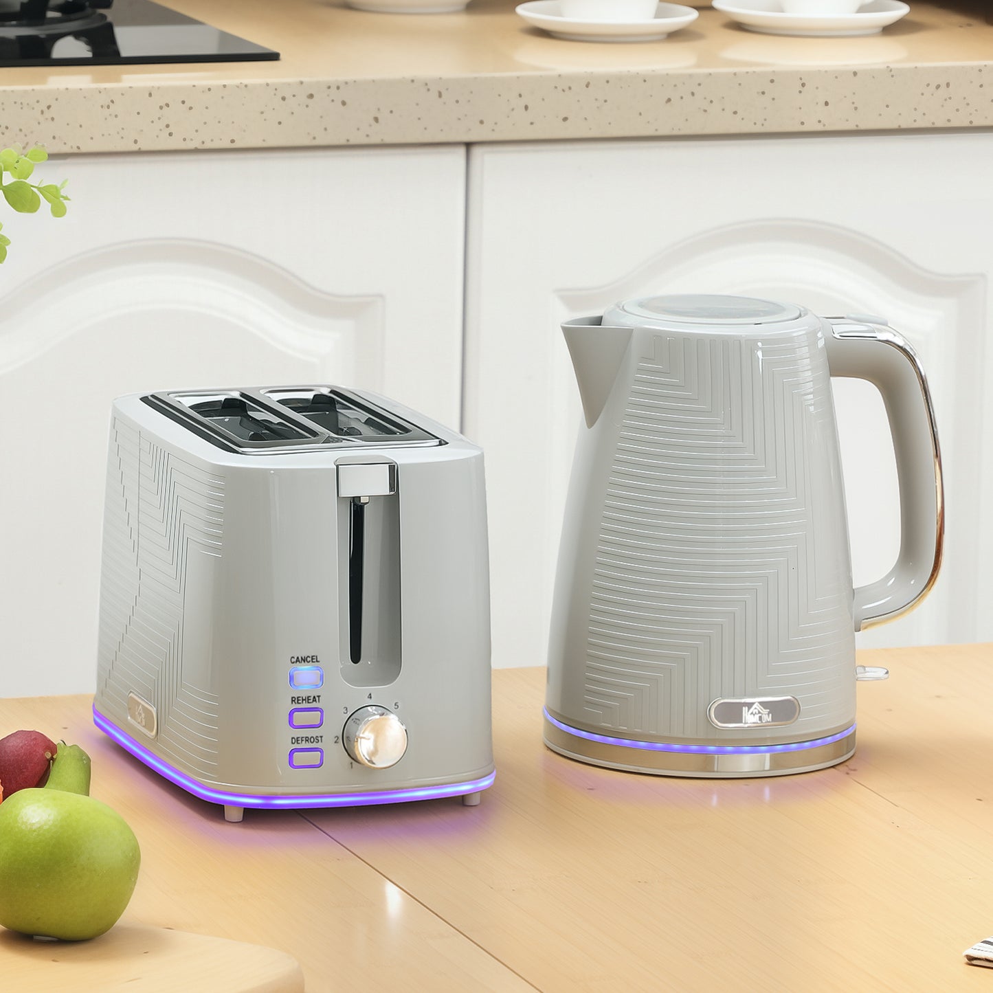 Modern Kettle and Toaster Set - Grey