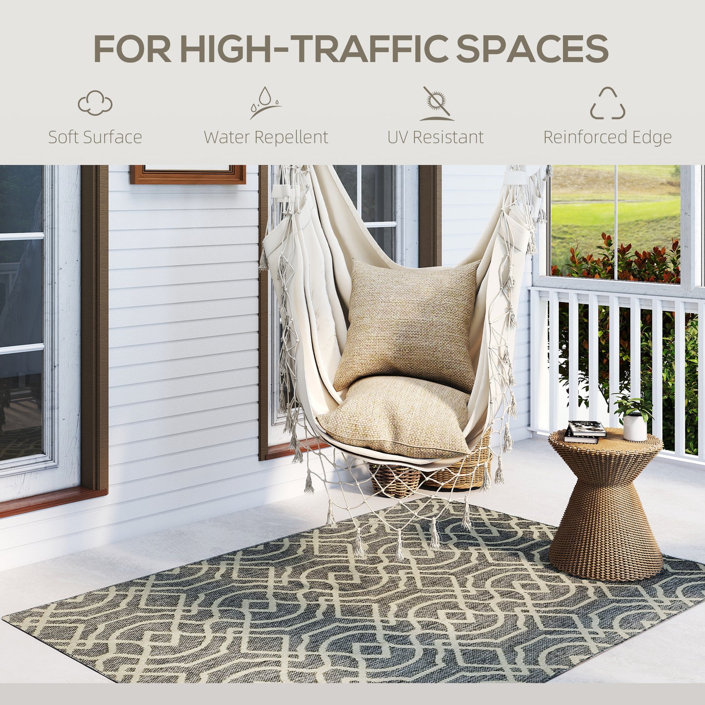 UV Resistant Indoor & Outdoor Area Rug, Easy-Cleaning Machine Washable Rug with Geometric Pattern for Patio, Garden, Kitchen