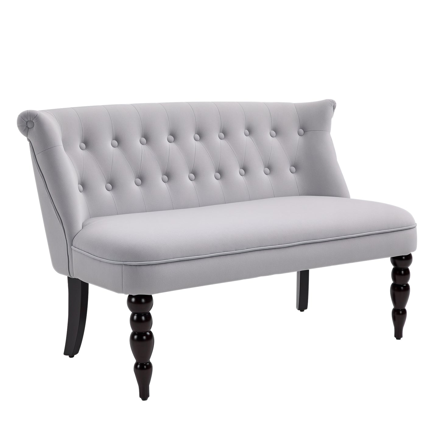 Velvet 2 Seater Sofa, Button Tufted Wingback Loveseat with Rubber Wood Legs for Living Room, Bedroom, Grey