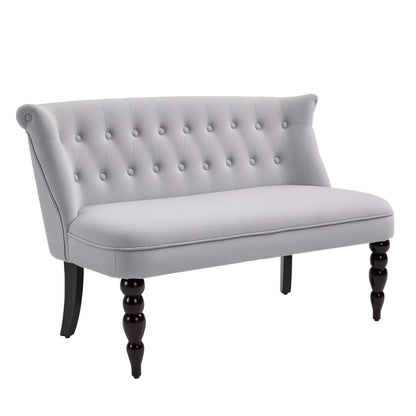 Velvet 2 Seater Sofa, Button Tufted Wingback Loveseat with Rubber Wood Legs for Living Room, Bedroom, Grey
