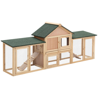 Wooden Rabbit Hutch 2-Storey with Run Outdoor Bunny Guinea Pig, Natural Wood