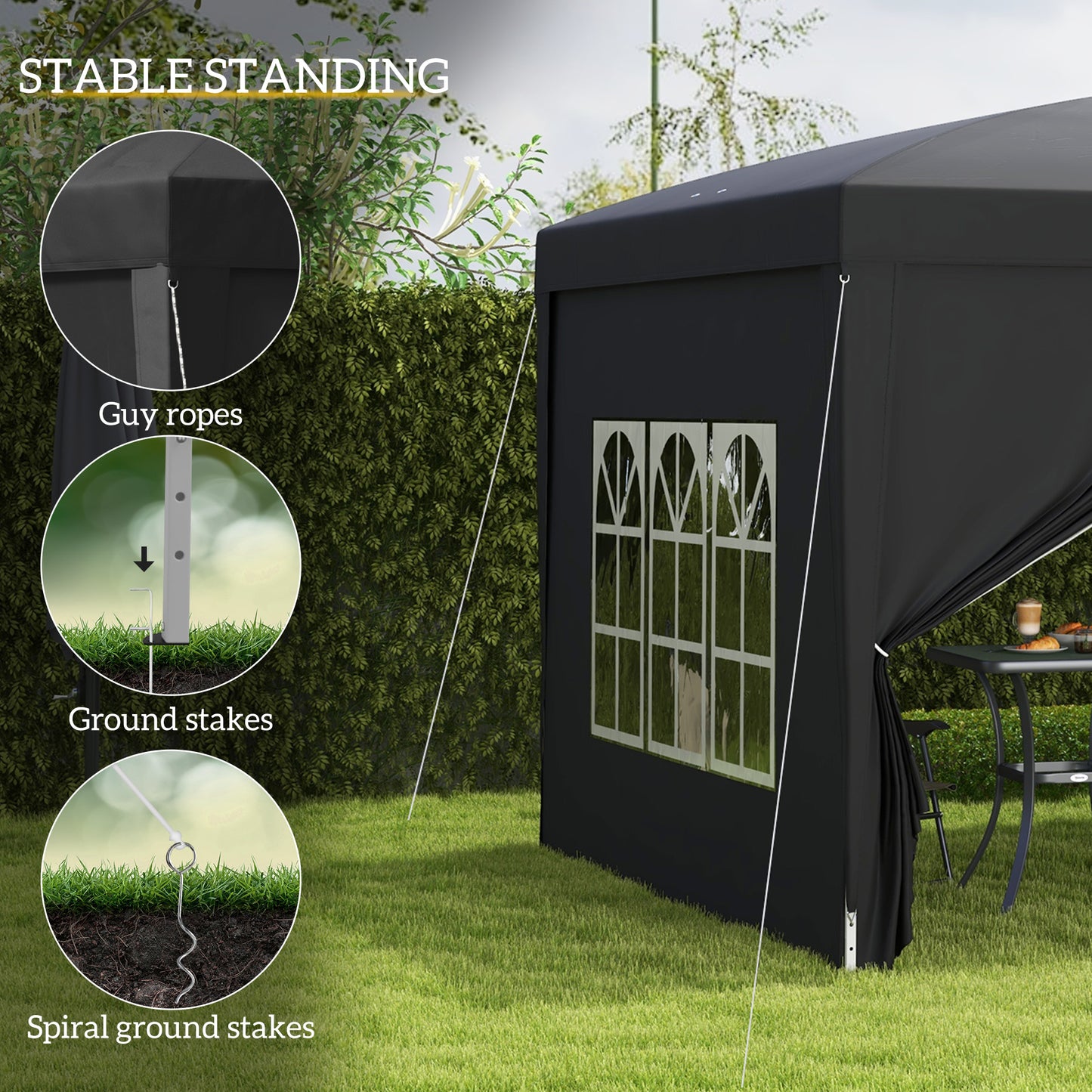 3x3(m) Pop-Up Gazebo, with Curtain Walls and Windows, Black