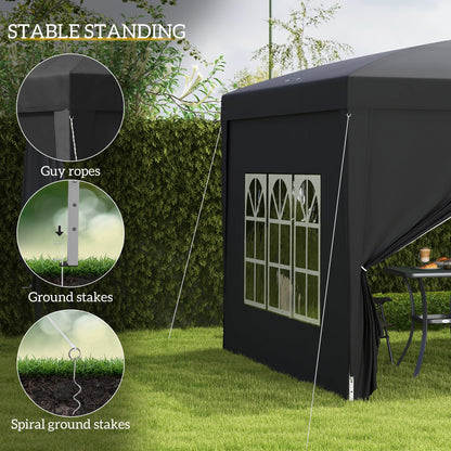 3x3(m) Pop-Up Gazebo, with Curtain Walls and Windows, Black