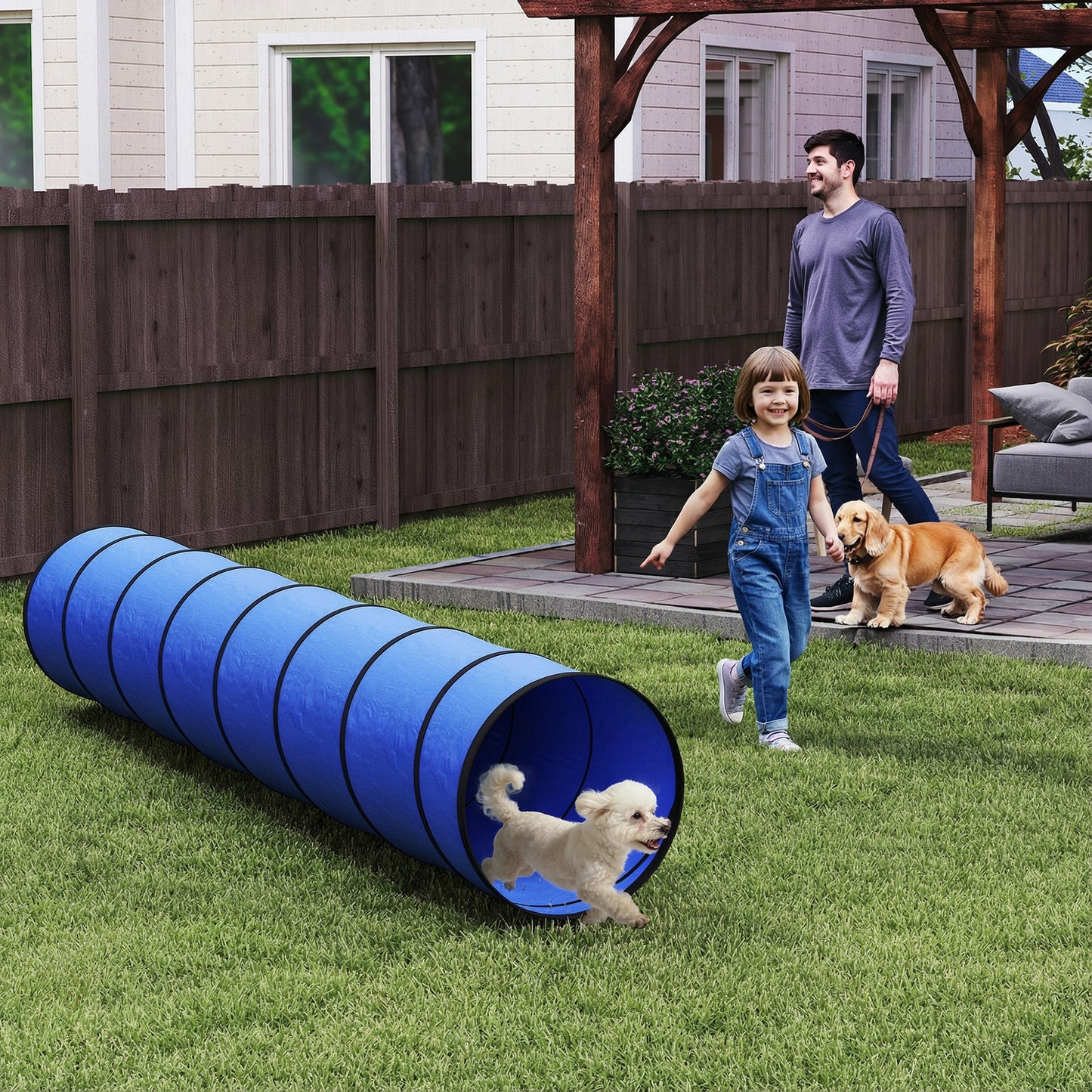 Dog Tunnel, 300 x 50 cm, Foldable Play Tunnel with 4 Pegs and Bag, Tear-Resistant Outdoor Dog Agility Equipment, Blue