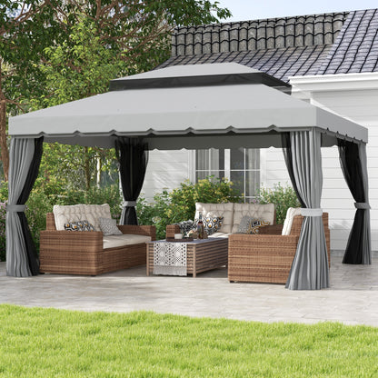 3 x 4m Aluminium Garden Gazebo, Marquee Canopy Shelter Pavilion Party Tent with Nets and Curtains for Garden and Deck
