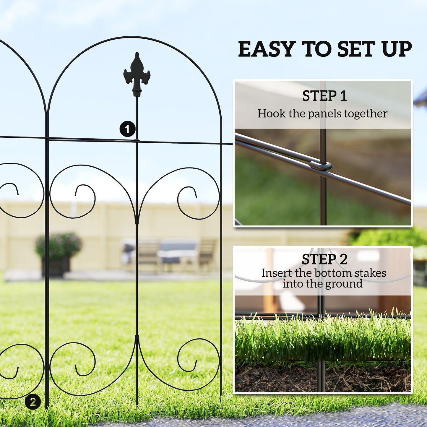 Decorative Garden Fencing, 8PCs 44in x 12.5ft Outdoor Picket Fence Panels