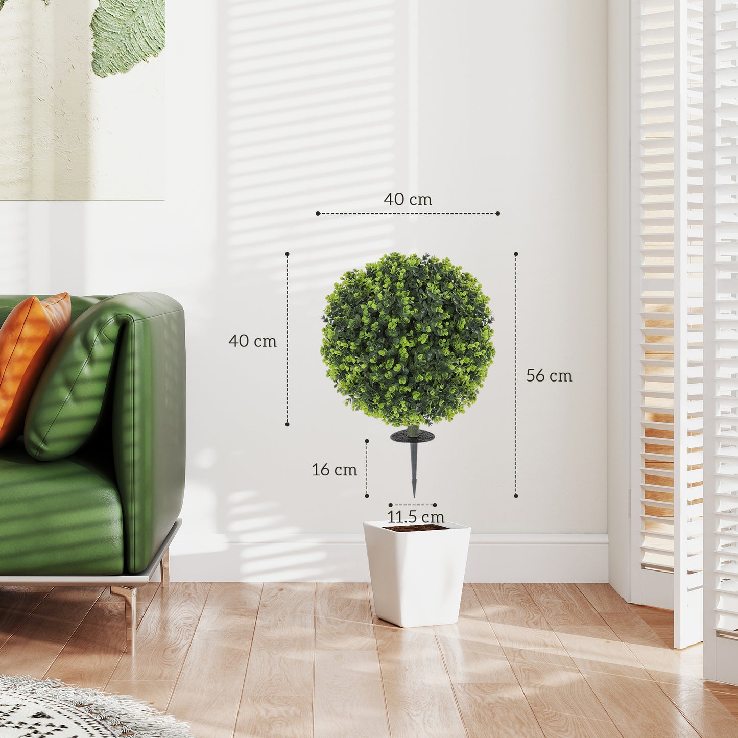 Set of 2 40 cm Artificial Boxwood Topiary Ball Bush with Integrated Ground Stake, Eucalyptus Leaves