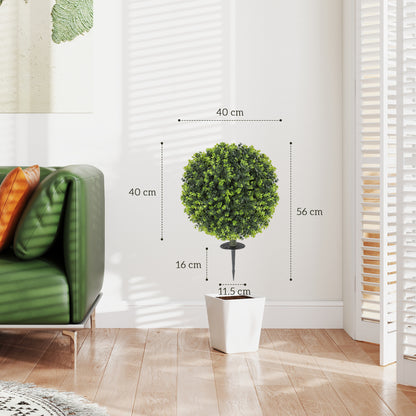 Set of 2 40 cm Artificial Boxwood Topiary Ball Bush with Integrated Ground Stake, Eucalyptus Leaves