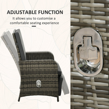 3 Pieces Rattan Bistro Set Balcony Furniture with Cushions, Storage Function - Dark Grey