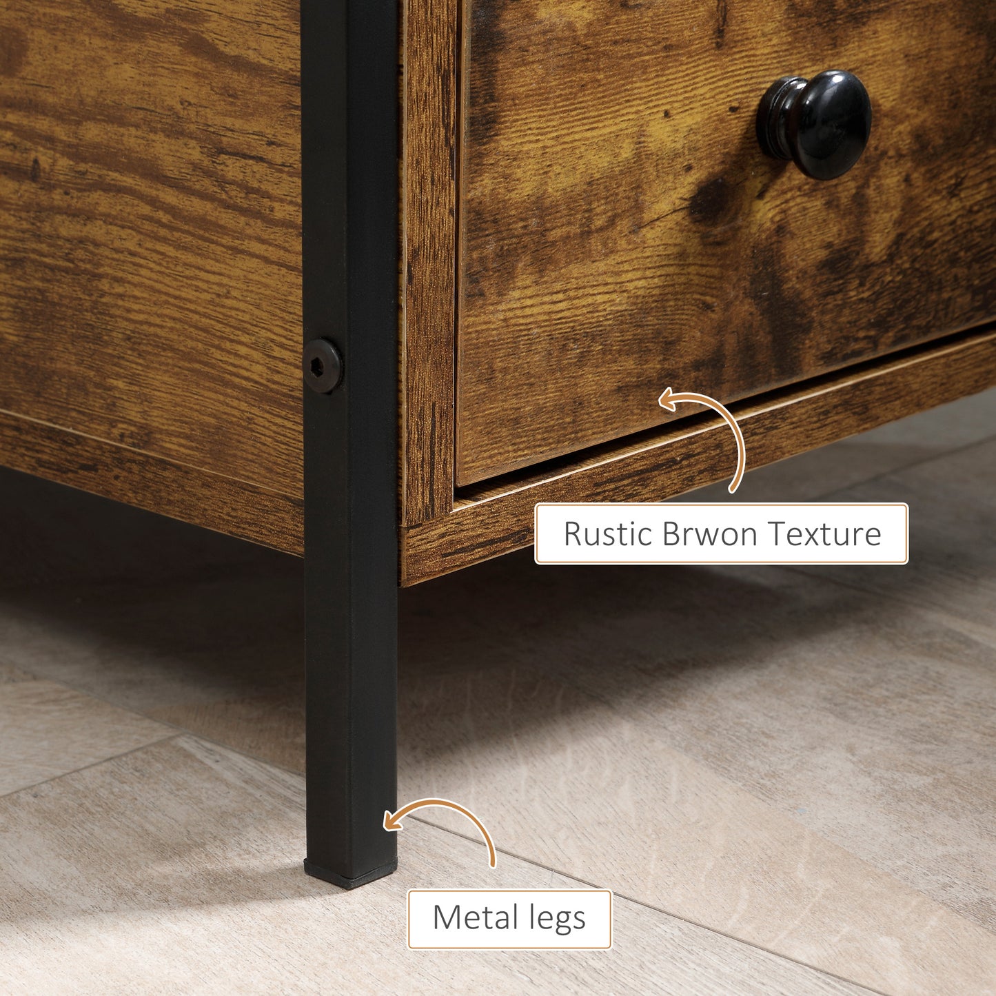 Side Table, Narrow Bedside Table with 2 Drawers and Storage Shelf, Industrial End Table with Metal Frame for Small Spaces
