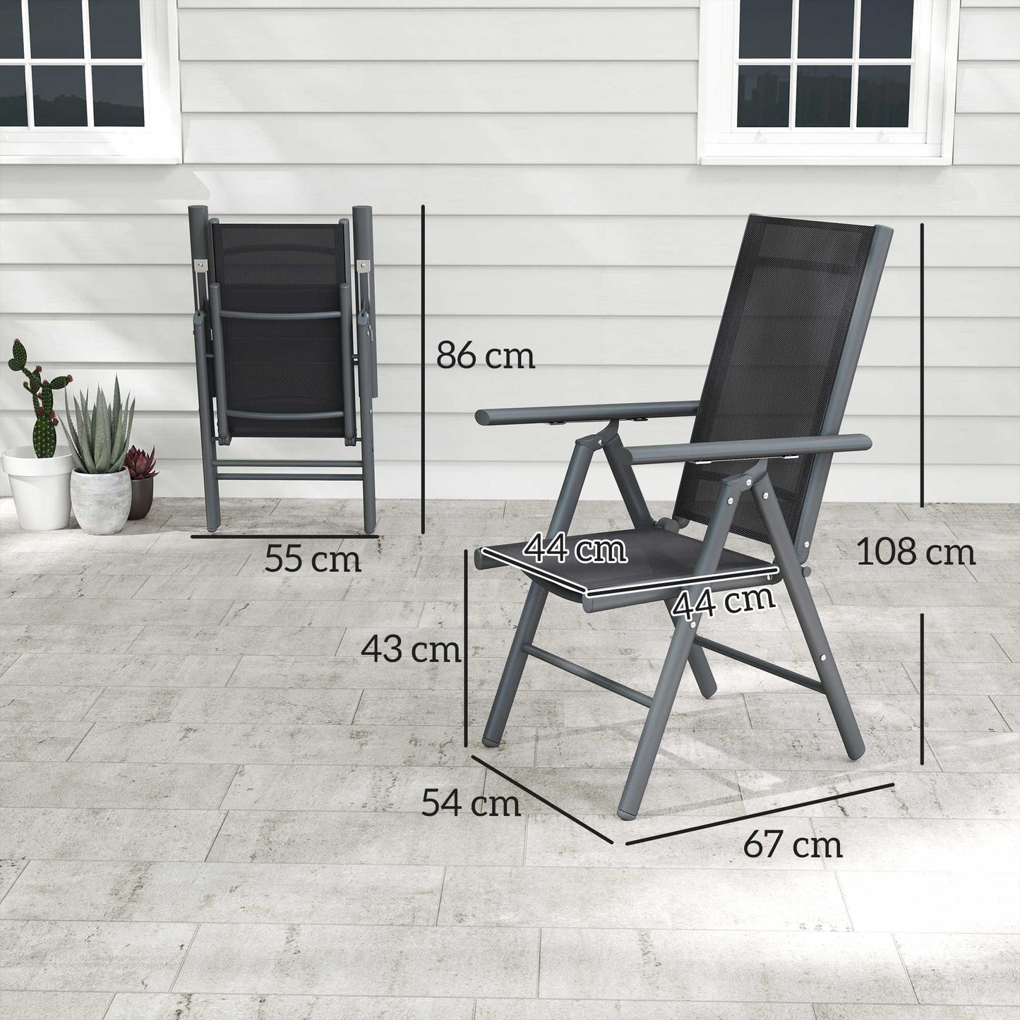 Set of 2 Folding Garden Chairs, Aluminium Frame Outdoor Dining Chairs with Breathable Mesh Back and Seat