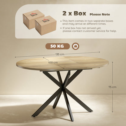 Extendable Dining Table for 4-6, Industrial Kitchen Dinner Table with Butterfly Leaf and X-Shape Base, Natural Wood