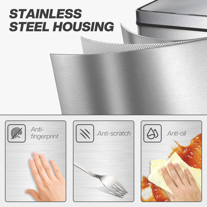 60 L Sensor Can, Sensor Bin with Soft-Close Lid, Fingerprint-Proof Stainless Steel, Silver Tone