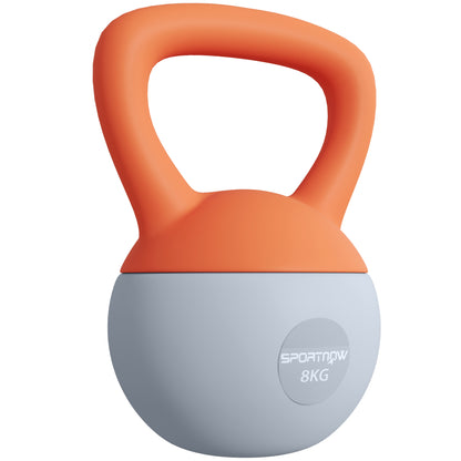 8KG Soft Kettlebell, Kettlebell with Non-Slip Handle for Home Gym, Weight Lifting, Strength Training, Orange/Grey