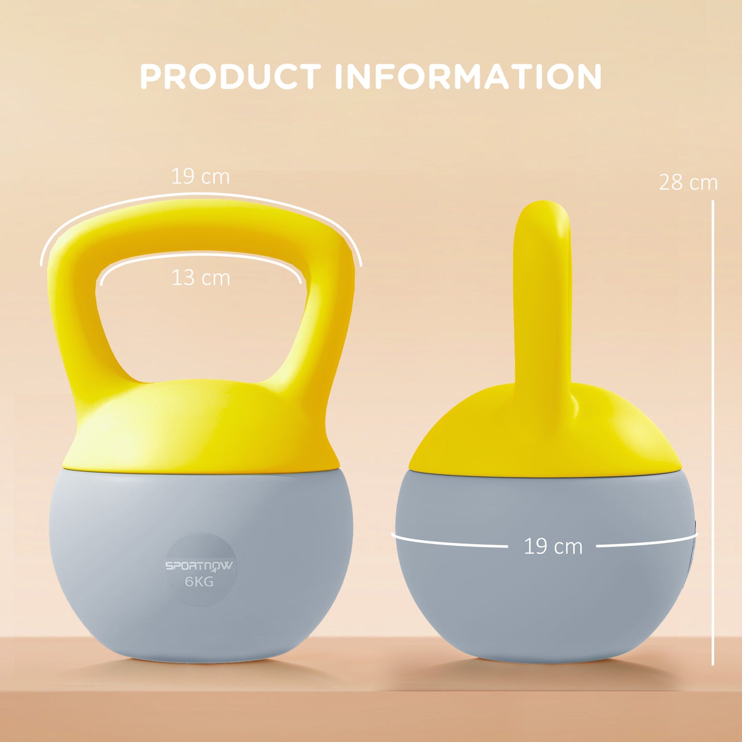 6KG Soft Kettlebell, Kettlebell with Non-Slip Handle for Home Gym, Weight Lifting, Strength Training, Yellow/Grey