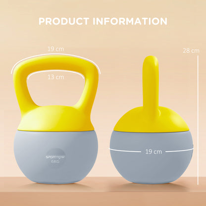 6KG Soft Kettlebell, Kettlebell with Non-Slip Handle for Home Gym, Weight Lifting, Strength Training, Yellow/Grey
