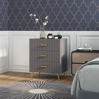 Three Drawer Embossed Line Dresser - Grey/Gold Tone