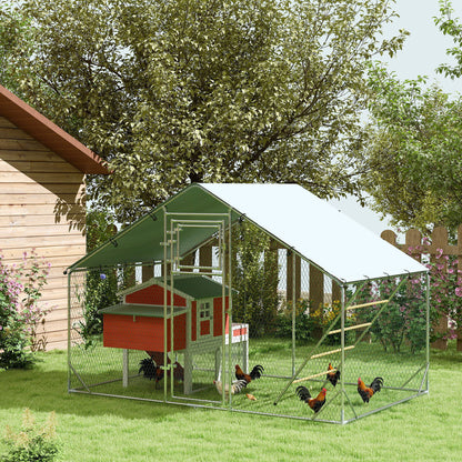 Walk-in Chicken Run with Cover, Feeding Door, Hanging Feeder, Perch, for 6-8 Poultry